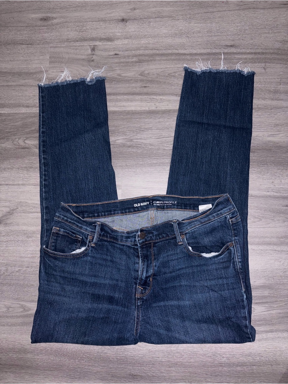 Old Navy Dark Indigo Skinny Jeans with Frayed Hem